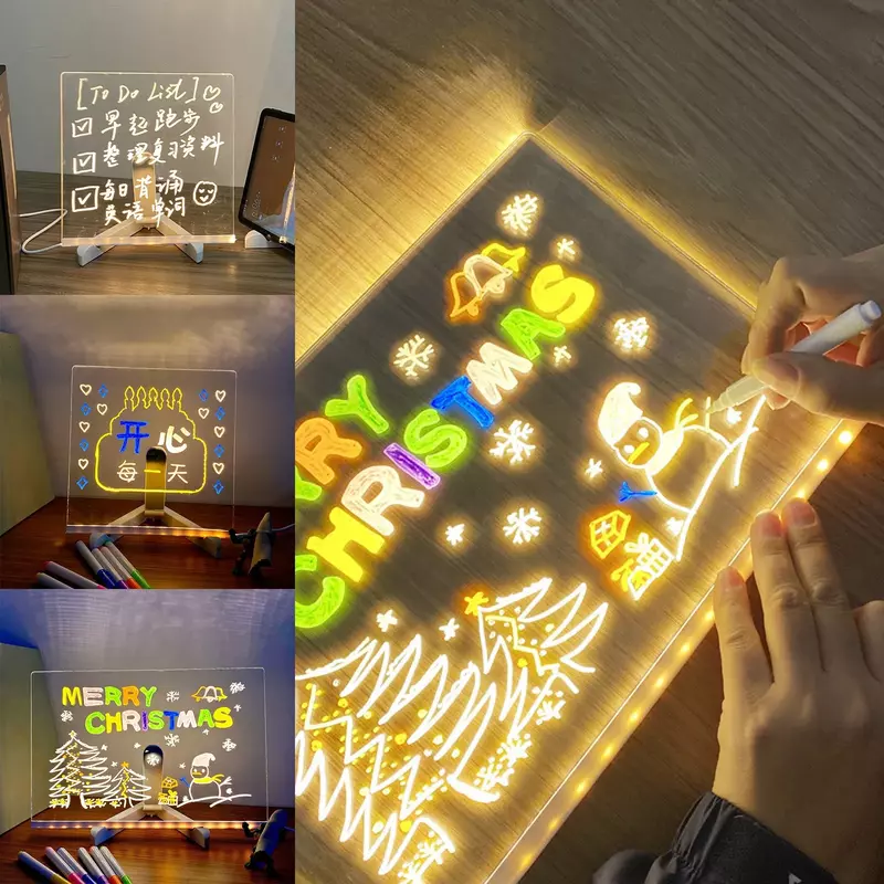 Neue leuchtende Acryl-Markierung tafel führte leuchtende lösch bare Kinder Zeichenbrett Zeichnung Spielzeug Brief Message Board Weihnachts geschenk