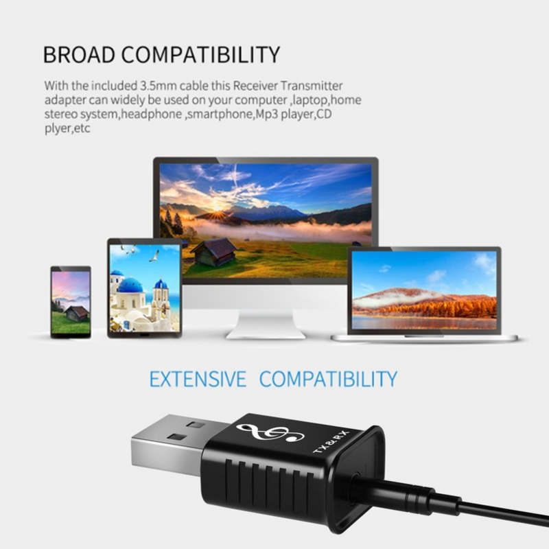 USB Bluetooth 5.0 Émetteur Récepteur Audio 3.5mm Prise AUX Bluetooth 2 en 1 5.0 Adaptateur Dongle Pour PC TV Voiture Haut-Parleur Casque