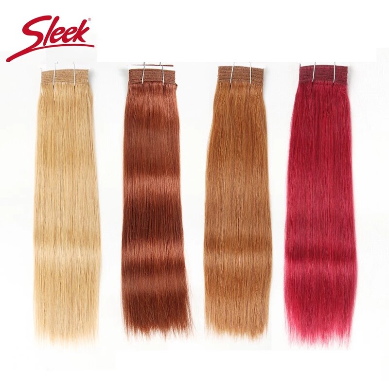 Sleek-Brazilian Straight Hair Weave Bundles, Double Drawn, Cabelo Humano Natural, Remy, 27 #, 30 #, 6 #, 8 #, Vermelho, 99J, 1 PC apenas