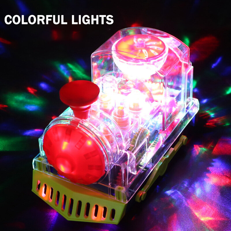 Электрический прозрачный Шестеренчатый поезд ZK20, универсальный прогулочный поезд, цветные огни, музыкальные игрушки для детей, подарок для детей