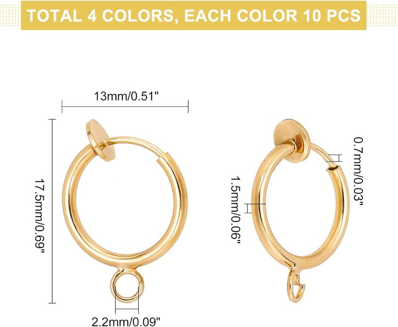40pcs Clip on Earring Converters 4 Colors Non-Pierced Earring Components Findings Brass Dangle Earring Clip with  Open Loop