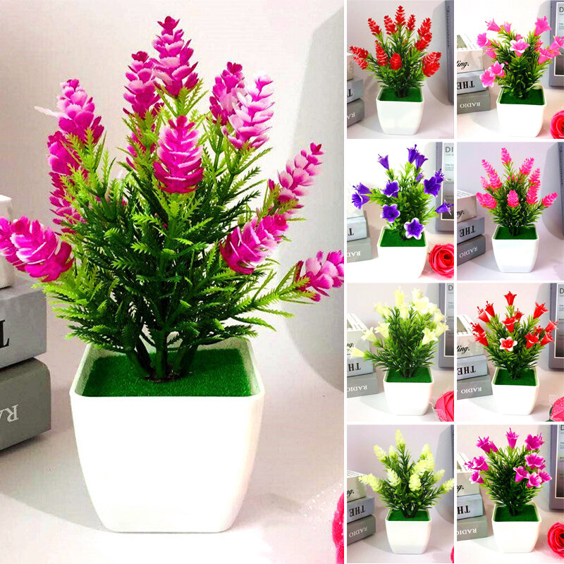 プラスチック製の卓上人工植物、偽の新鮮な鉢植えの花、結婚式の装飾デスク、18cm、自宅