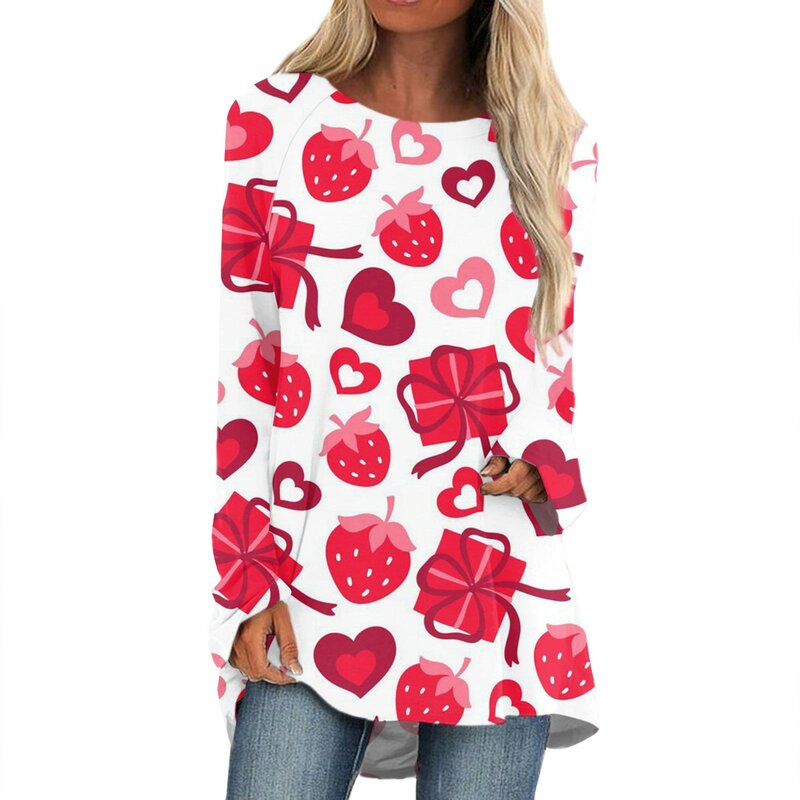 Blusa informal de manga larga con estampado para mujer, Top de longitud media, elegante y juvenil, ajustada, para el Día de San Valentín