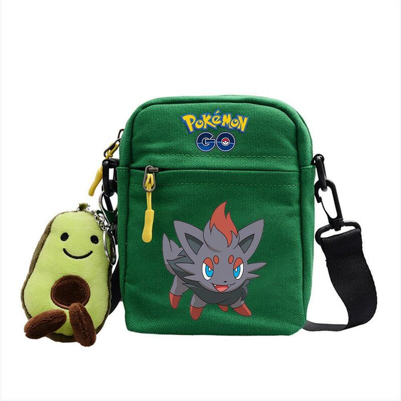 กระเป๋าสะพายไหล่ผ้าใบ Pikachu โปเกมอน Pikachu eevee Charmander รูปเก็นการ์อนิเมะโมเดลตุ๊กตาพวงกุญแจกระเป๋าพาดลำตัวสำหรับเด็กกระเป๋าโทรศัพท์