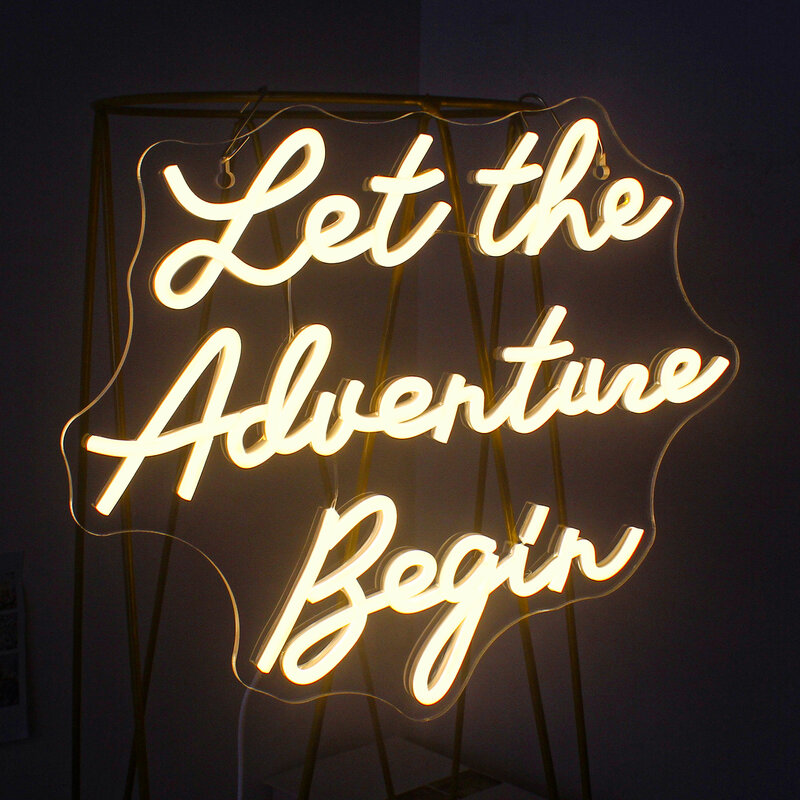 Let The Adventure Begin Neon Sigh Warm Light Letter Wall Lamp, Décoration de chambre pour chambre à coucher, mariage, fête d'anniversaire, bar, conflicLED