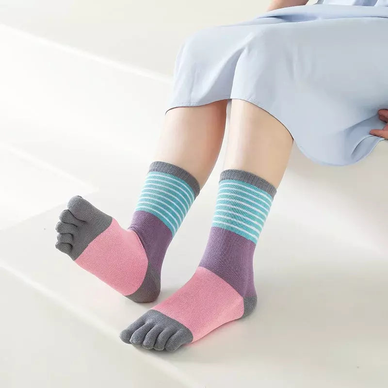 Calcetines de algodón con cinco dedos para mujer, medias deportivas con rayas de colores y Punta dividida, estilo kawaii Harajuku, 1 par