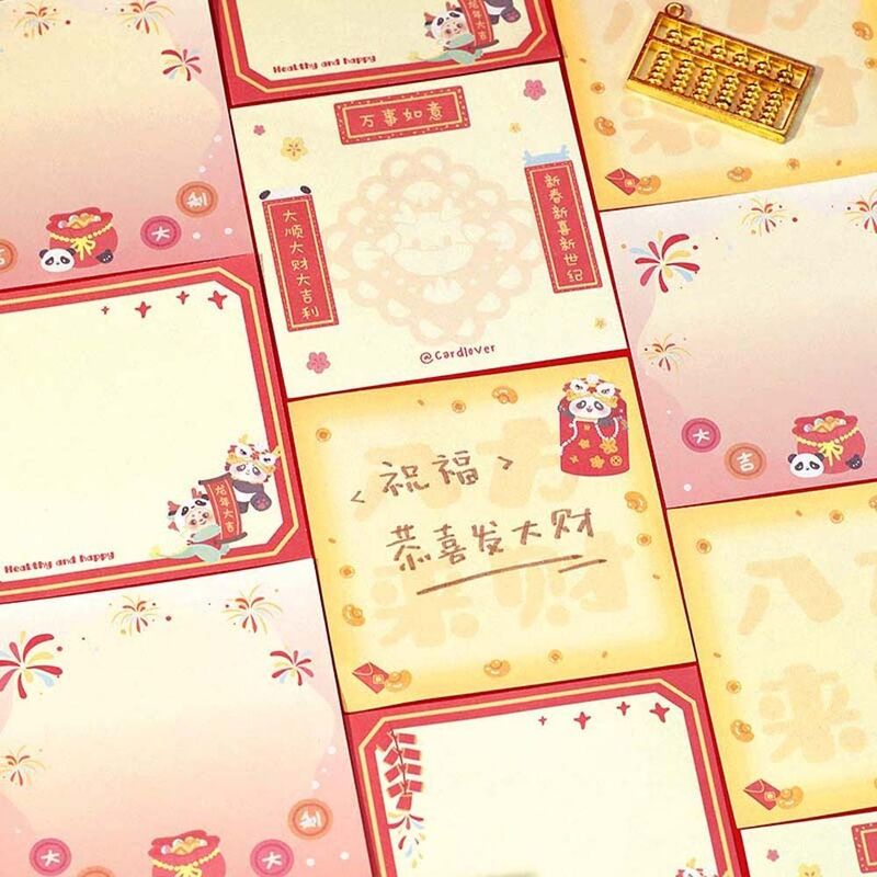 100 lembar kembang api pola Couplet Tahun Baru Tiongkok penanda catatan tempel bendera penjadwal dekoratif kertas catatan Memo DIY