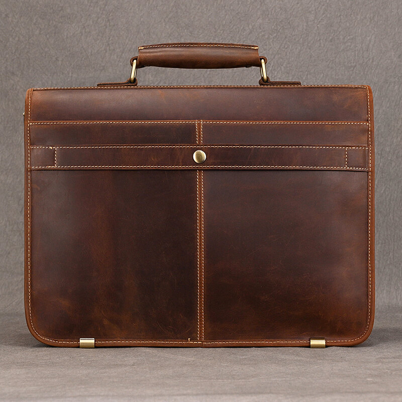 Top Grade Thick Genuine Leather Men Briefcase 15" Laptop Cow Leather Business Bag Tote Man Briefcase With Shoulder Strap