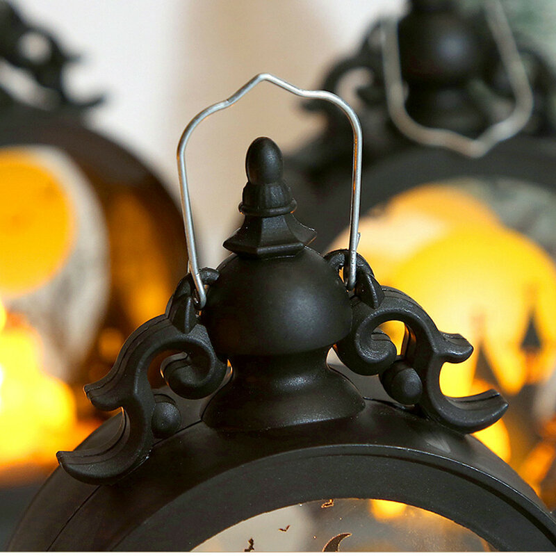 Lanterna di zucca strega di Halloween lanterna a LED rotonda retrò luce notturna a candela elettronica portatile per decorazioni per feste