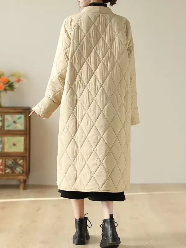 Nowa kurtka zimowa damska miękka pikowany płaszcz kieszenie jednorzędowa Midi Style damskie parki koreańska moda elegancja Streetwear