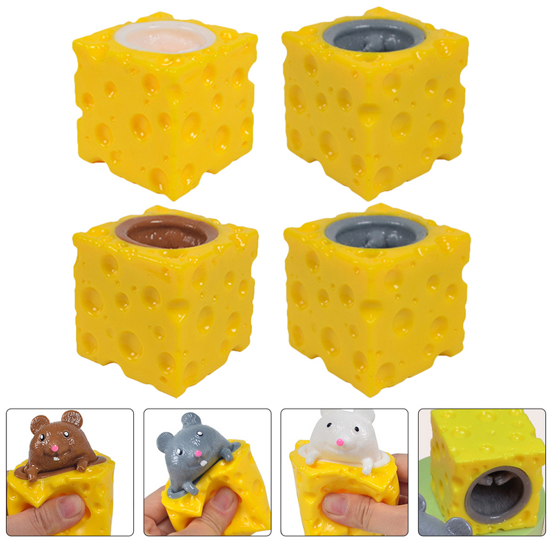 재미있는 마우스 치즈 블록 스퀴즈 스트레스 방지 피규어, 스트레스 해소 피젯 장난감