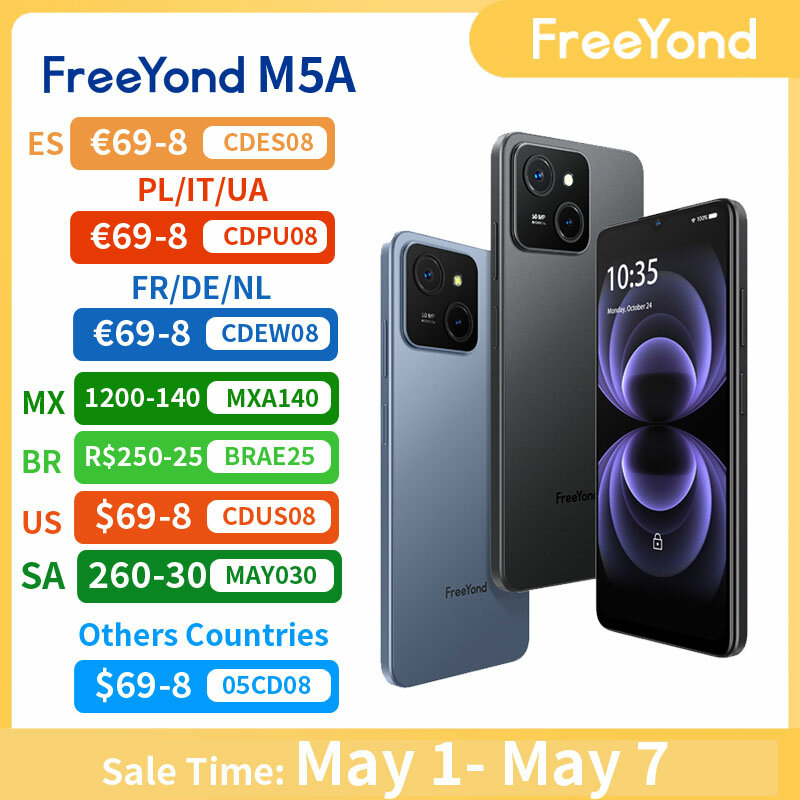 【العرض الأول في العالم 】 الهاتف الذكي FreeYond M5A الإصدار العالمي 256GB ROM 8GB RAM تصل إلى 16GB 50MP 6.6 "شاشة 5000mAh أندرويد 13 سللار