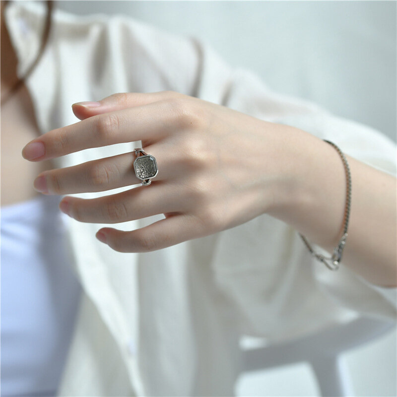 925 فضة فريد ساحة حجر خاتم للنساء مجوهرات فنجر المفتوحة Ring حلقة الحساسية للحزب هدية عيد