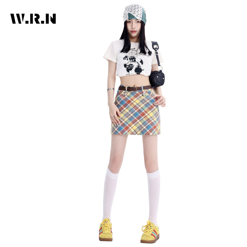 Mini-saia A-Line de cintura alta feminina, estilo doce, bainha, xadrez, kawaii, slim fit, jovem, moda, verão, Y2k, 2022