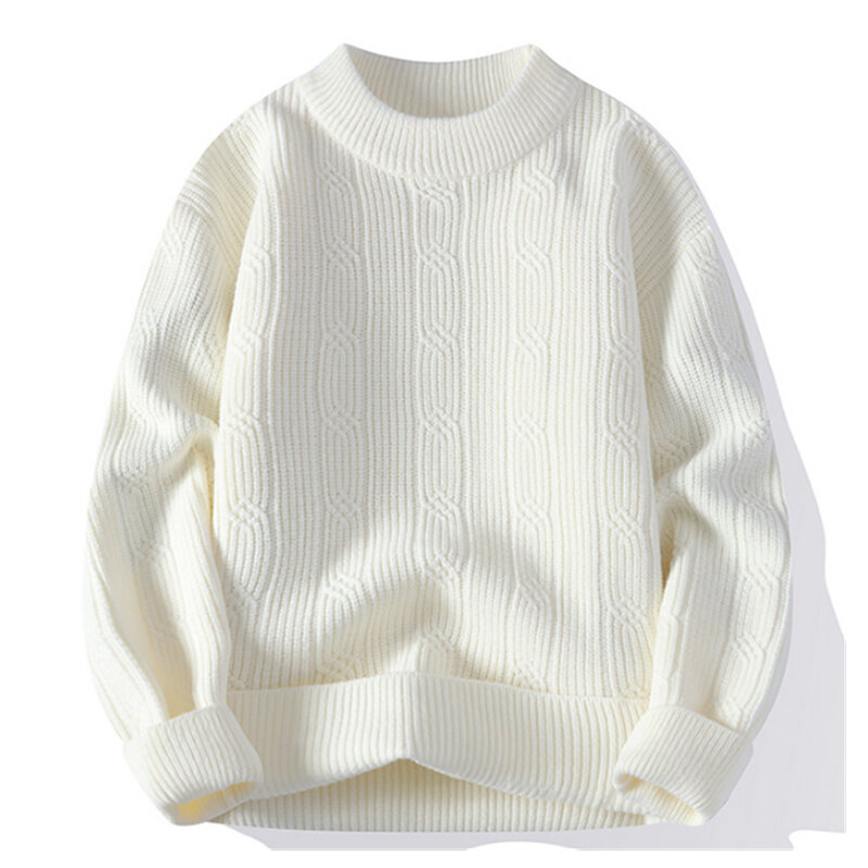 Sweater rajut lembut pria, atasan Pullover leher O, rajut hangat musim gugur dan dingin 2023