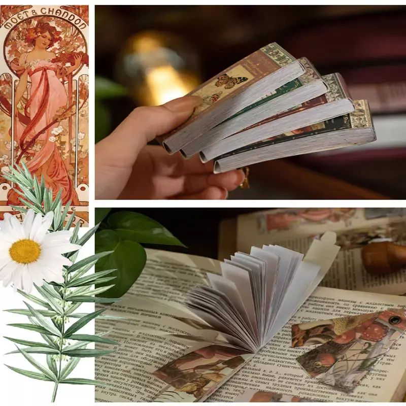 50 buah Per Pak stiker buku bahan persegi panjang dekorasi jamur buku tempel tanaman kupu-kupu 112*40mm