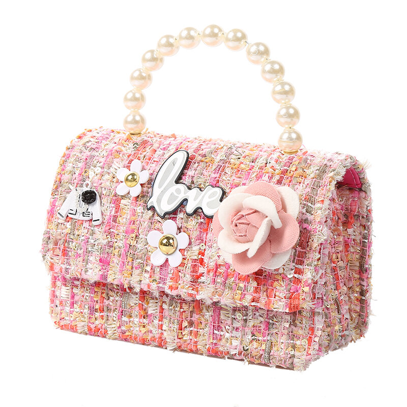 Корейская сумка с жемчугом для девочек, Детский рюкзак с цветами и надписью Love, симпатичная сумка на плечо, Детский кошелек для мелочи, подарок на день ребенка