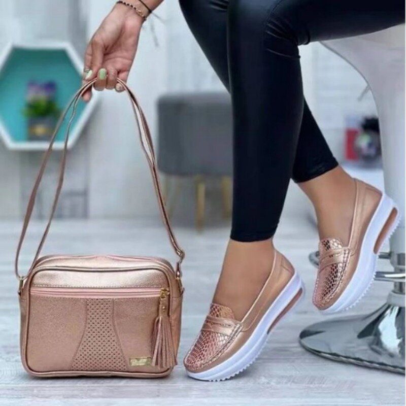 2024 neue Damen Sneakers Leder Leder Mode Keil atmungsaktive Gummi Casual Loafers Damen Freizeit schuhe Zapatos de Mujer