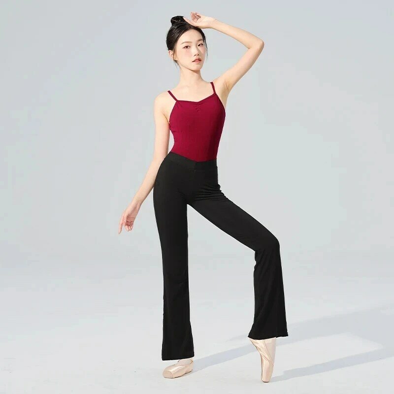 Modalne Flare długie spodnie damskie dziewczęce wysokiej talii Stretch Bell-bottoms balet Fitness bieganie gimnastyka spodnie do tańca