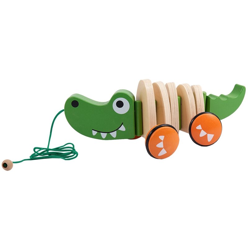 Houten Pull Speelgoed Houten Auto Kinderen Speelgoed Houten Cartoon Krokodil Speelgoed Auto Sleepwagen