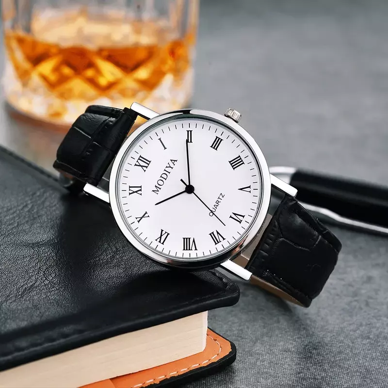 Jam tangan bisnis pria dan wanita, arloji Analog tali kulit Quartz sederhana kasual