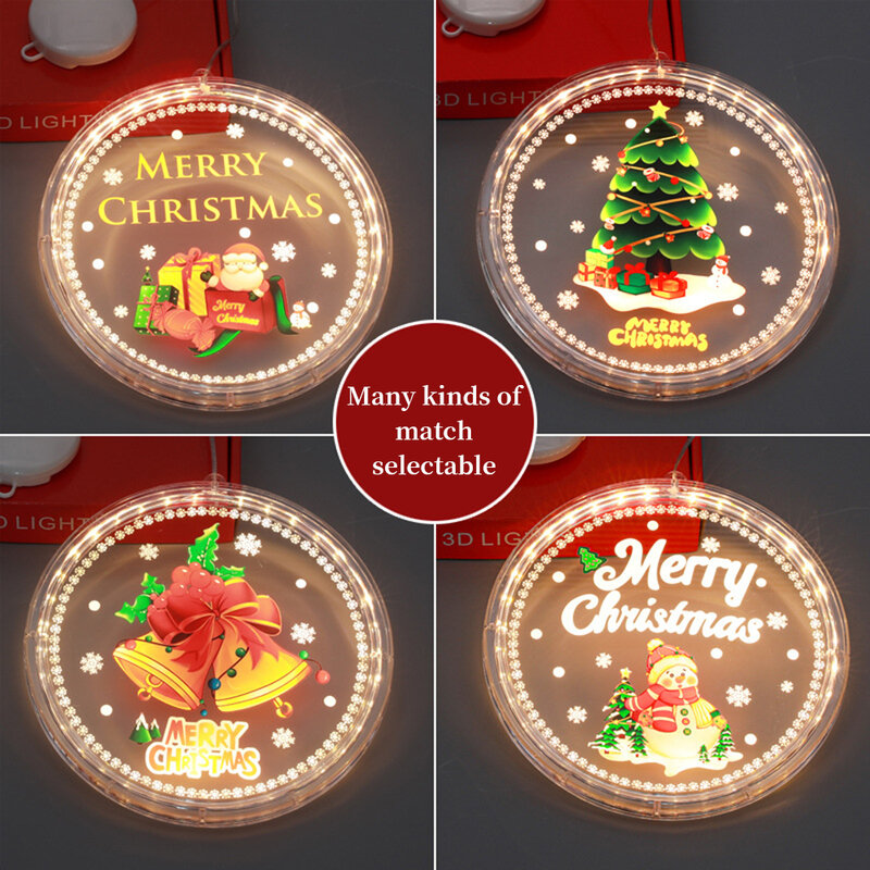 Lampu hias jendela Natal LED 3D dioperasikan baterai lampu gantung dekorasi untuk jendela pohon Natal pesta