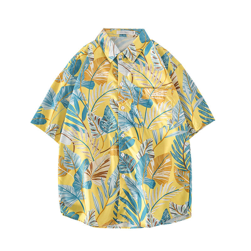 Camisa de praia solta de manga curta masculina, camisas masculinas com flores finas, camisa havaiana harajuku, roupas vintage, verão, nova, 2024