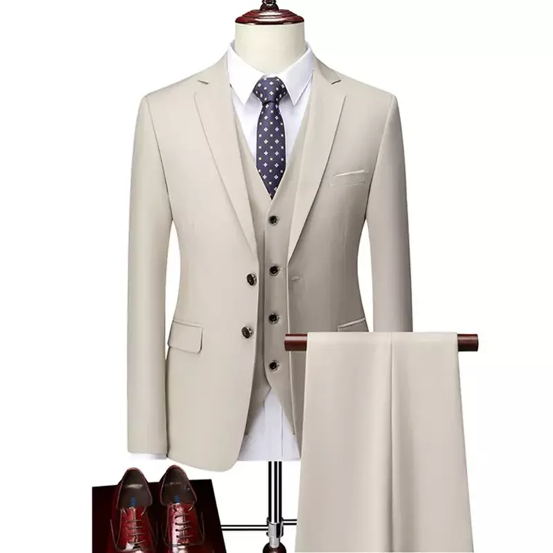 Conjunto de 3 trajes de piezas para hombre, chaqueta, pantalones, chaleco, informal, Boutique de negocios, vestido ajustado a cuadros, abrigo Formal, novedad de 2023