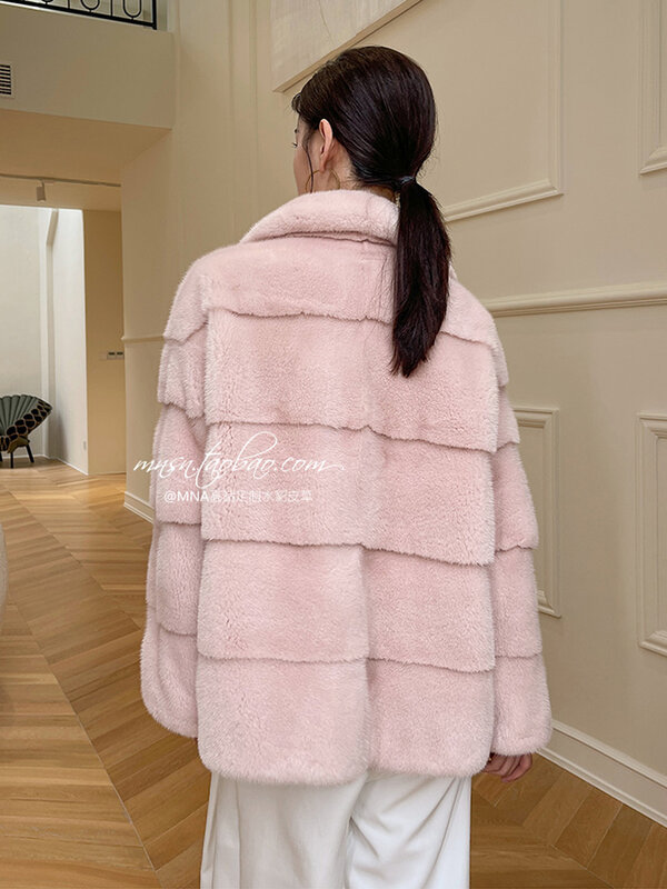 Hdhopt-毛皮のコート,女性用,本物のミンクの毛皮のコート,高品質の暖かい冬のジャケット,新しいコレクション2023