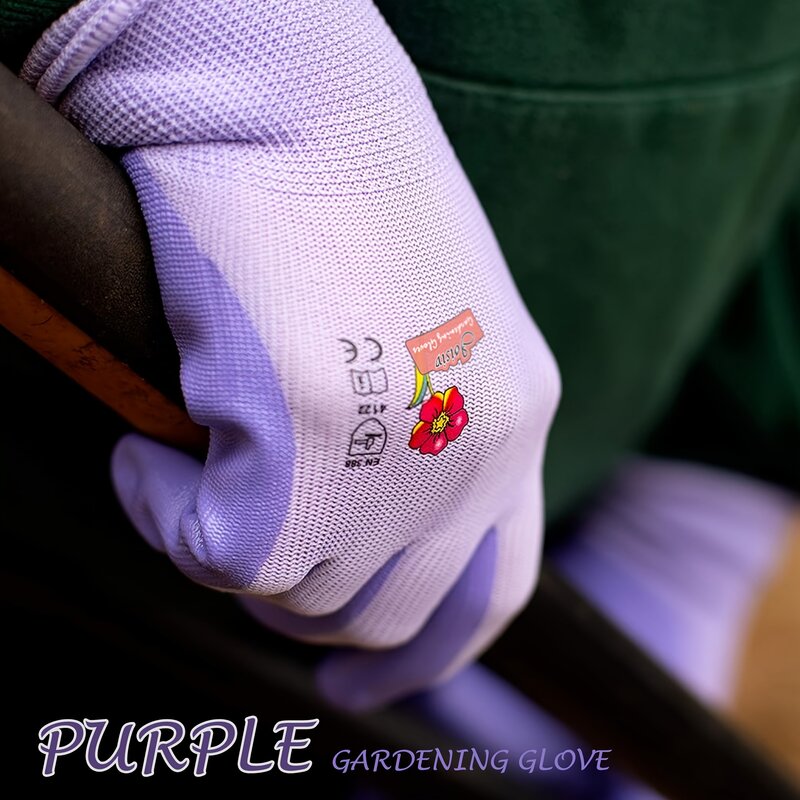 남녀공용 다채로운 원예 장갑, 니트릴 폼, 파기, 심기, 잡초 제거, 손톱 및 손가락 보호, 3 쌍