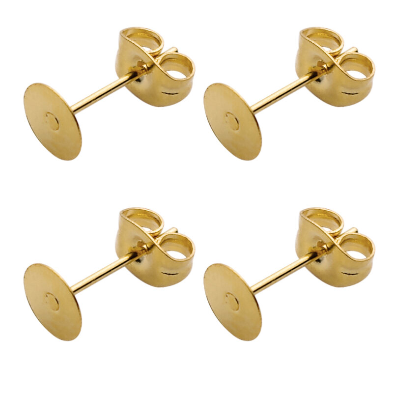 Pendientes dorados de acero inoxidable, pasadores de Base con tapón para pendientes, accesorios de joyería DIY, 50 piezas