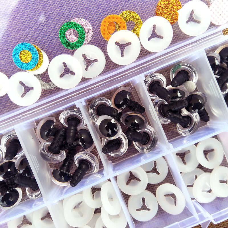 Mata kaca Glitter keamanan plastik 30 buah/kotak untuk mainan kerajinan hewan Amigurumi boneka Crochet 9/10/12/14/16mm