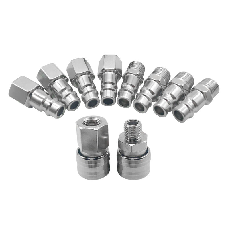 10pcs 1/4 BSP Heavy Duty Hand Tool Male Female Thread Euro Connectors Nickel Steel Line Hose Easy Install Air Compressor Fitting