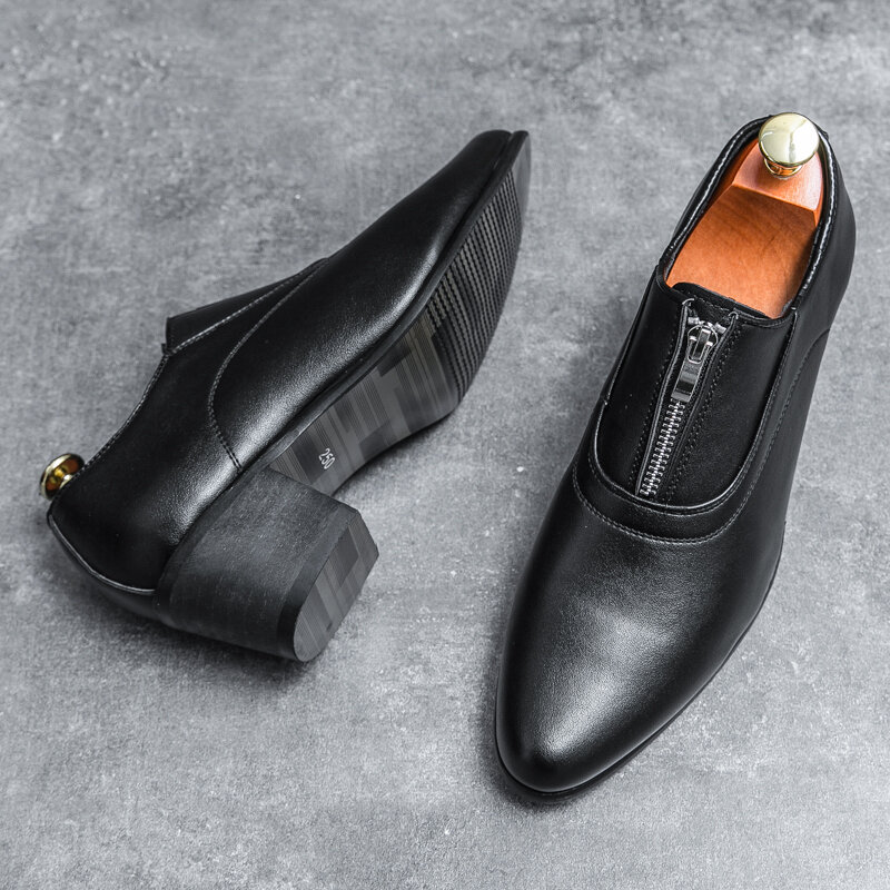 Sepatu pantofel kulit Formal pria, hak tinggi datar pesta kantor bisnis kasual Oxford elegan klasik untuk lelaki