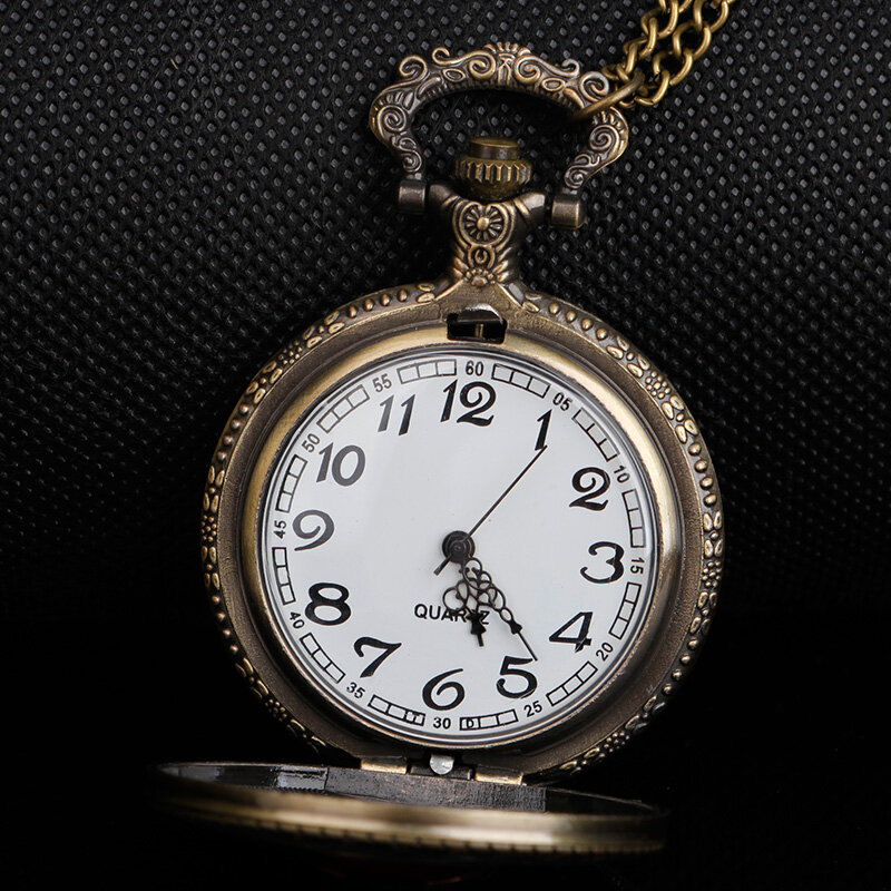 Bronze Anime Clock Male Comics Cartoon Necklace Big Dial  Quartz Pocket Watch Necklace Pendant Chain Men