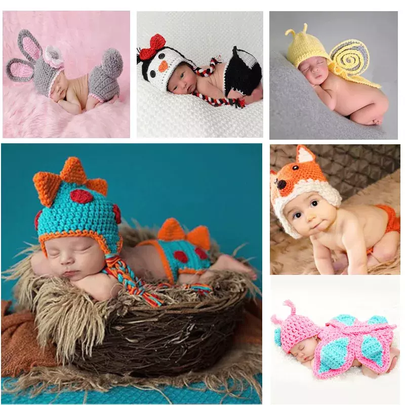 Crochet Knit Traje para o bebê recém-nascido, Costume Acessórios, Infantil Photo Shoot Roupas, Recém-nascidos Fotografia Props