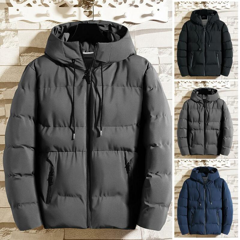 Men Jacket Cotton Padded Jacket Long Sleeve Coat Zipper Korean Streetwear Pockets Winter Hoodie Clothing Stand Collar Coats