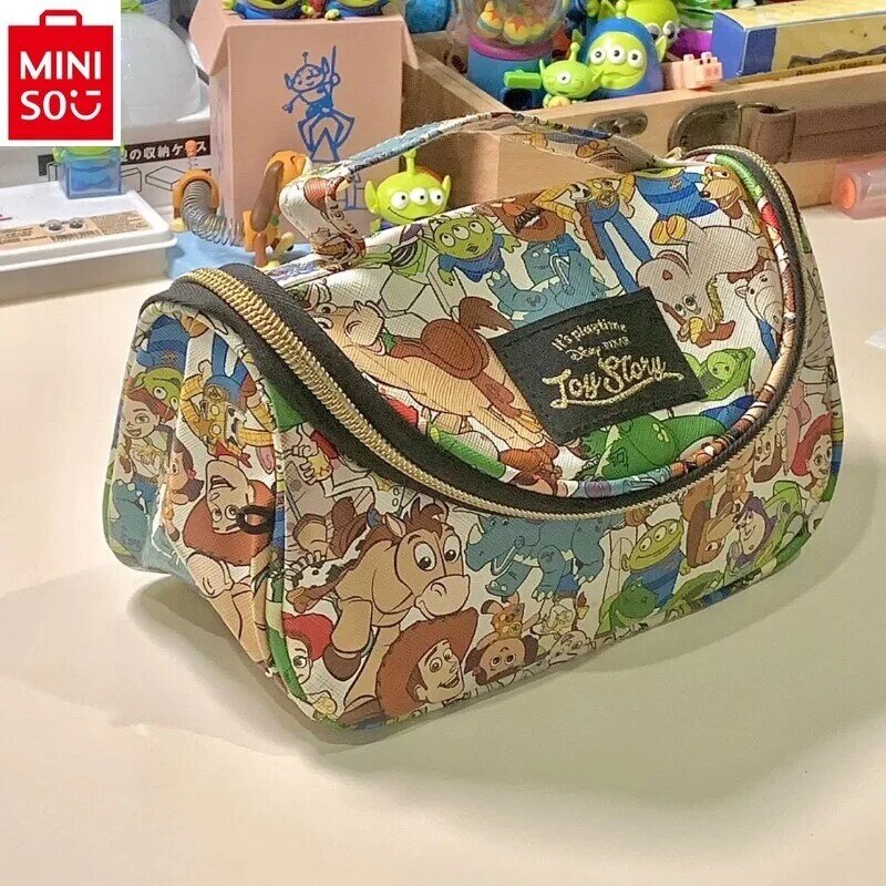 MINISO Disney Cartoon Toy Story Zipper Storage Bag Student Daily Necessities Makeup Bag Washing Multi functional Handbag