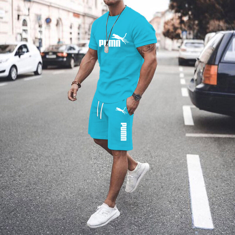 Мужская футболка с буквенным принтом, спортивный комплект, повседневный летний тренировочный костюм для бега и фитнеса, комплект из двух предметов, 2024