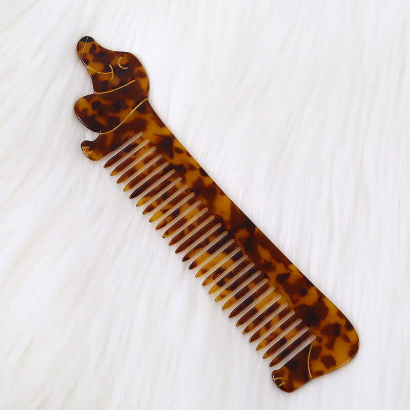 New Cute Creative Sausage Dog Long Hair Comb Acetate Hair Clip for Women Hairdress Travel Hair Styling Tool Hair Brush Wholesale