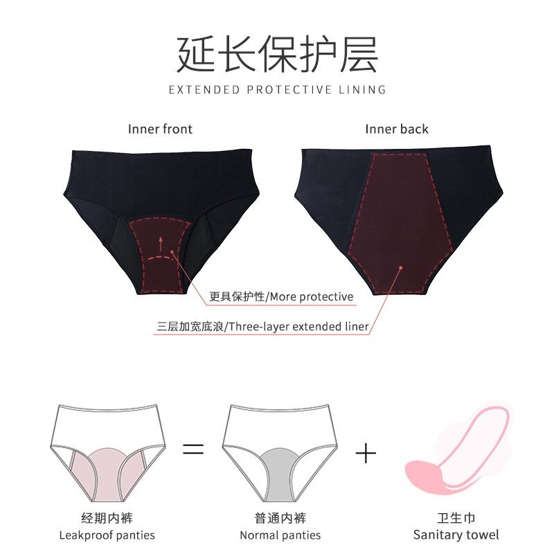 Servilletas sanitarias de cuatro capas para mujer, ropa interior Menstrual de cintura alta, sin rastro, a prueba de fugas