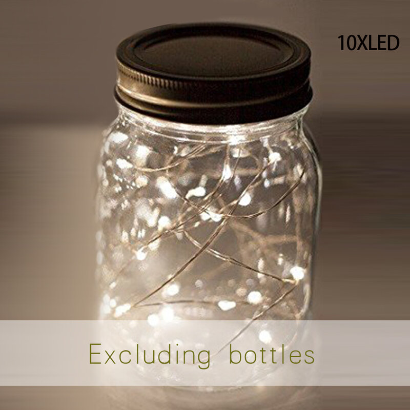 Solar Jar Lid Insert Fairy Light, LED String Light para frascos de vidro, decoração de festa de Natal, 1m, 2m