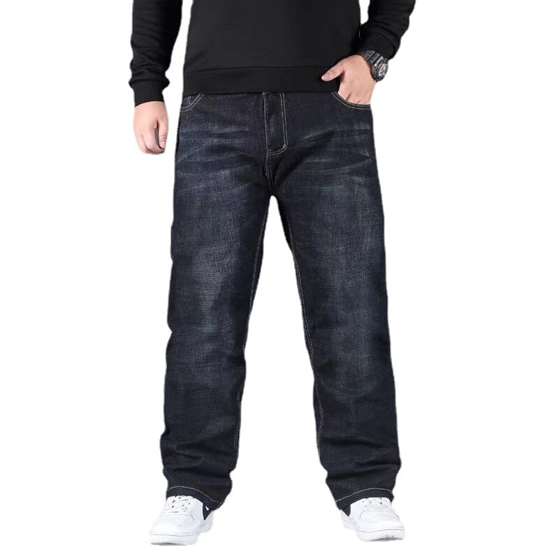 Celana Kursi Terbuka Tak Terlihat Jeans Tebal Berlapis Bulu Musim Gugur dan Musim Dingin Pria Lurus Longgar Ukuran Besar Tipe Terbuka Penuh Luar Ruangan