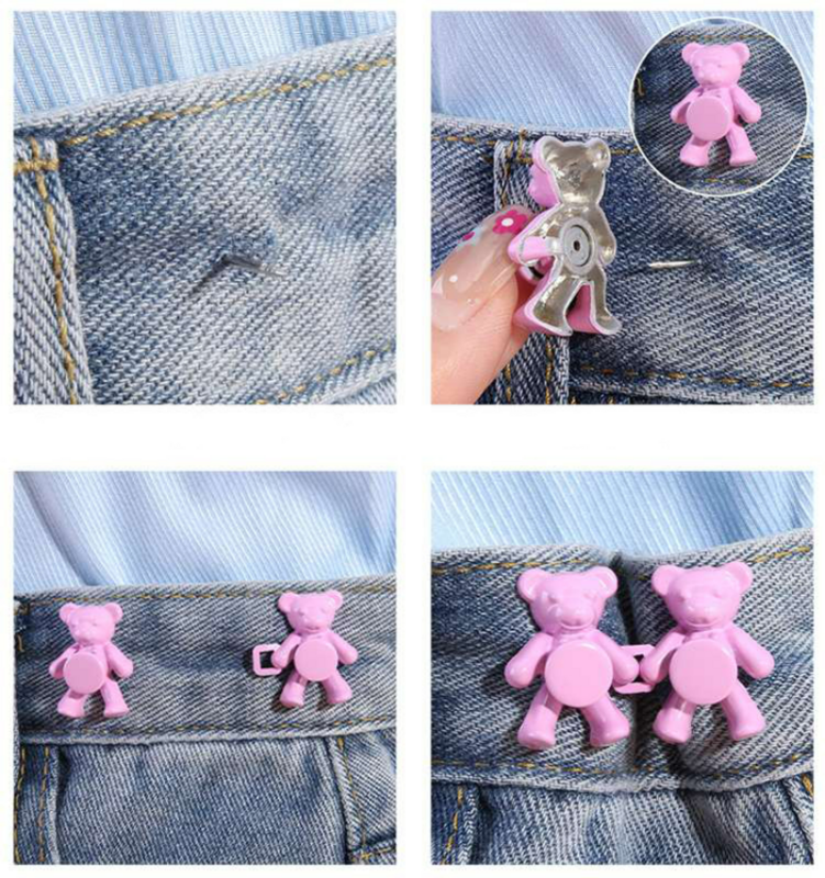 2pcs/set Cute Little Bear Waist Buckle Removable Perforated Pin Holder Buckles Jeans Shirt Waist Adjust Button Anti Detachment