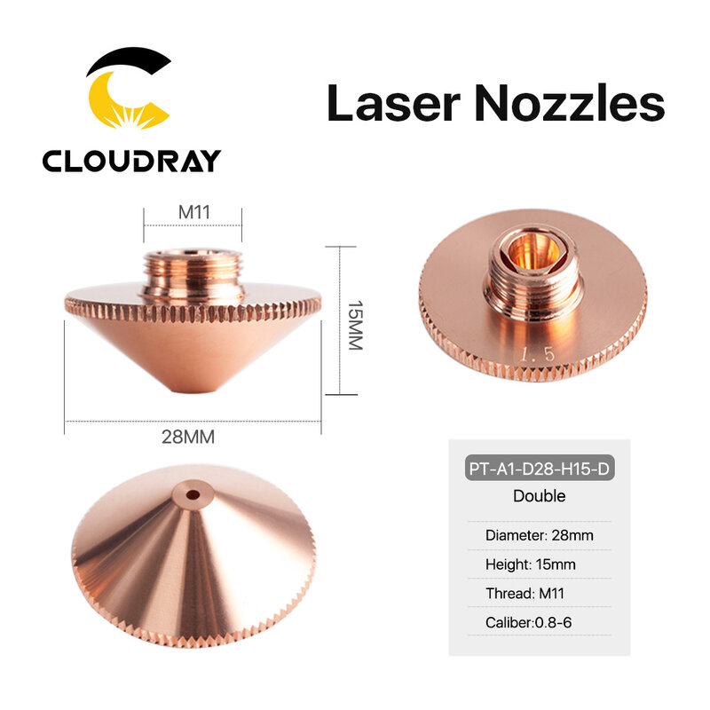 Cloudray 10PCS/Lot Laser Nozzle Single Double Layer Dia.28mm Caliber 0.8 - 6.0mm for Precitec WSX Fiber Laser Cutting Head