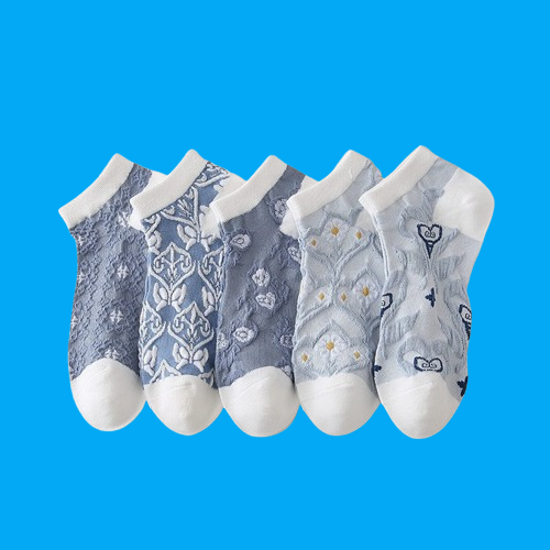 5/10 Pairs Pastoral Style Student Sweat-absorbent Japanese Small Flower Shallow Mouth Socks Women's Spring and Summer New Socks