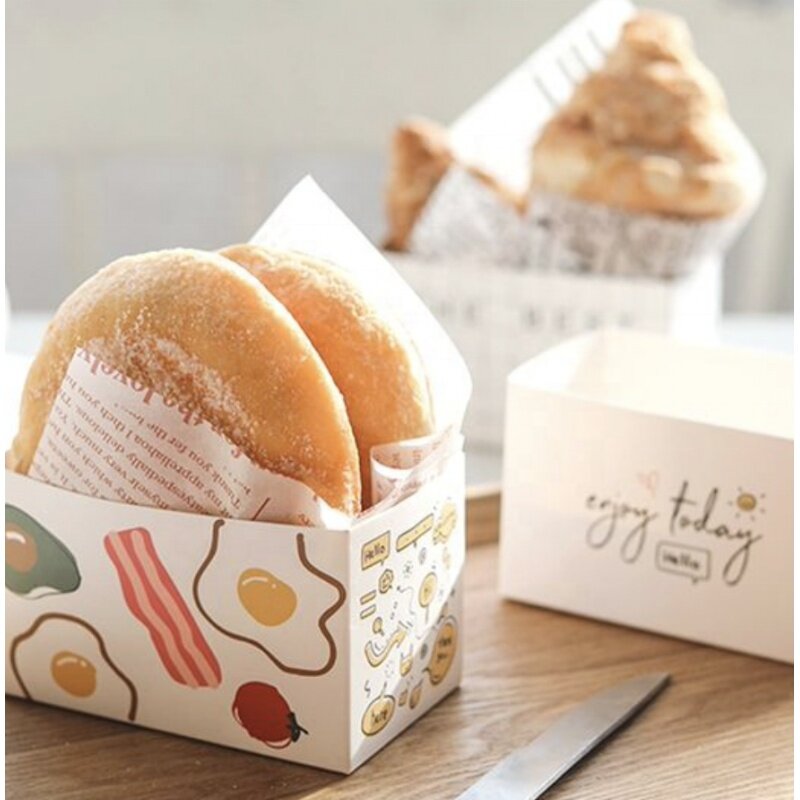 Kustom productLogo cetak paket kustom gaya Korea Kemasan roti bakar menjuntai kotak kertas Kraft Sandwich untuk Bagel Burger