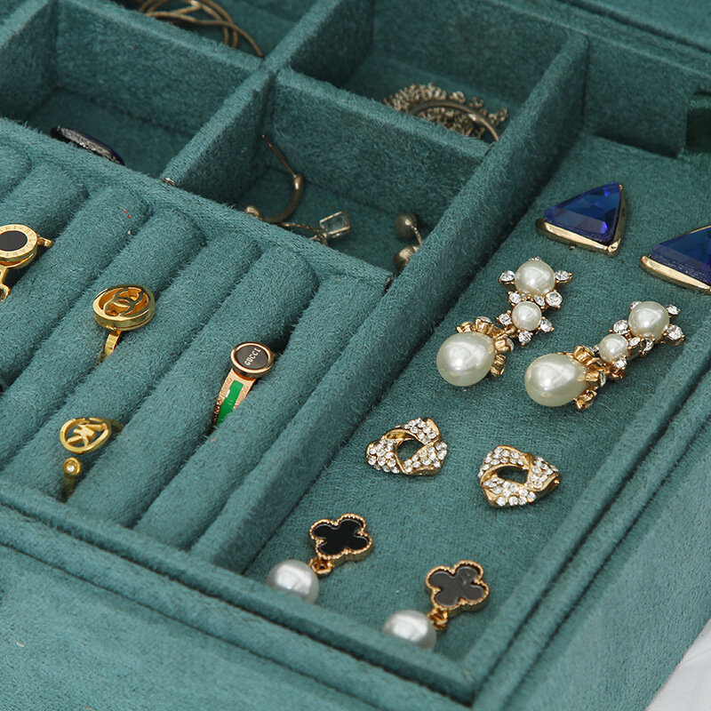 Dwuwarstwowe aksamitne pudełko na biżuterię europejskie pudełko do przechowywania biżuterii duża przestrzeń stojak na biżuterię prezent urodzinowy