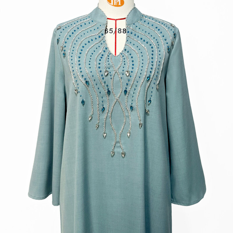 Elegante vestido muçulmano manga longa para mulheres, costura de mão, Dubai, Turquia, Roupas islâmicas, Caftan, Robe Arábia Saudita, Abaya
