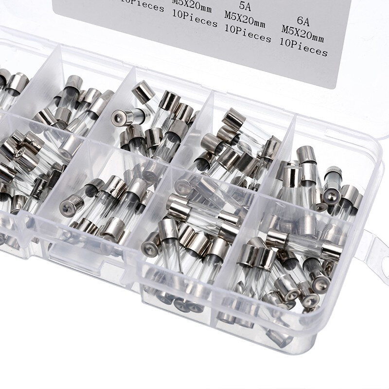 100PCS 5X20MM glass fuse box, 10 pieces each of 10 resistance values, fuse 0.2A-20A
